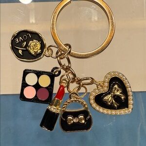 Elegant Black and Gold makeup Keychain Charm Set